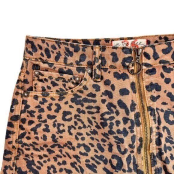 Free People | We The Free Leopard Print Denim Mini Skirt Size 26 - Picture 2 of 7